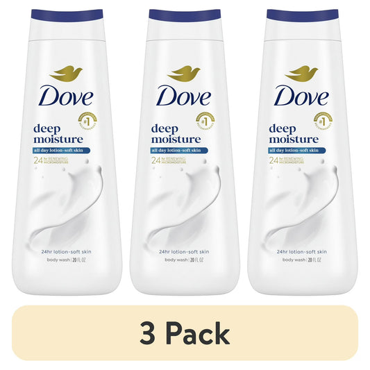 (3 pack) Dove Moisturizing Liquid Body Wash Cleanser for Women Deep Moisture, 20 oz