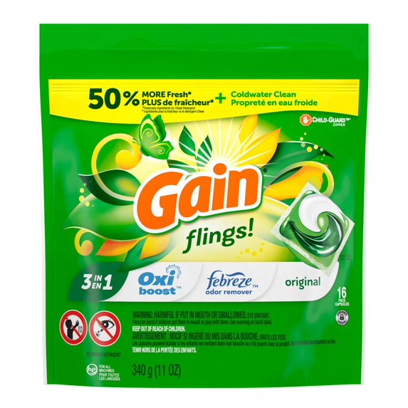2X - Gain flings! Laundry Detergent Pacs - Original - 16ct