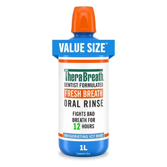 TheraBreath Fresh Breath Mouthwash, Icy Mint, Alcohol-Free Mouthwash for Adults, 1 Liter